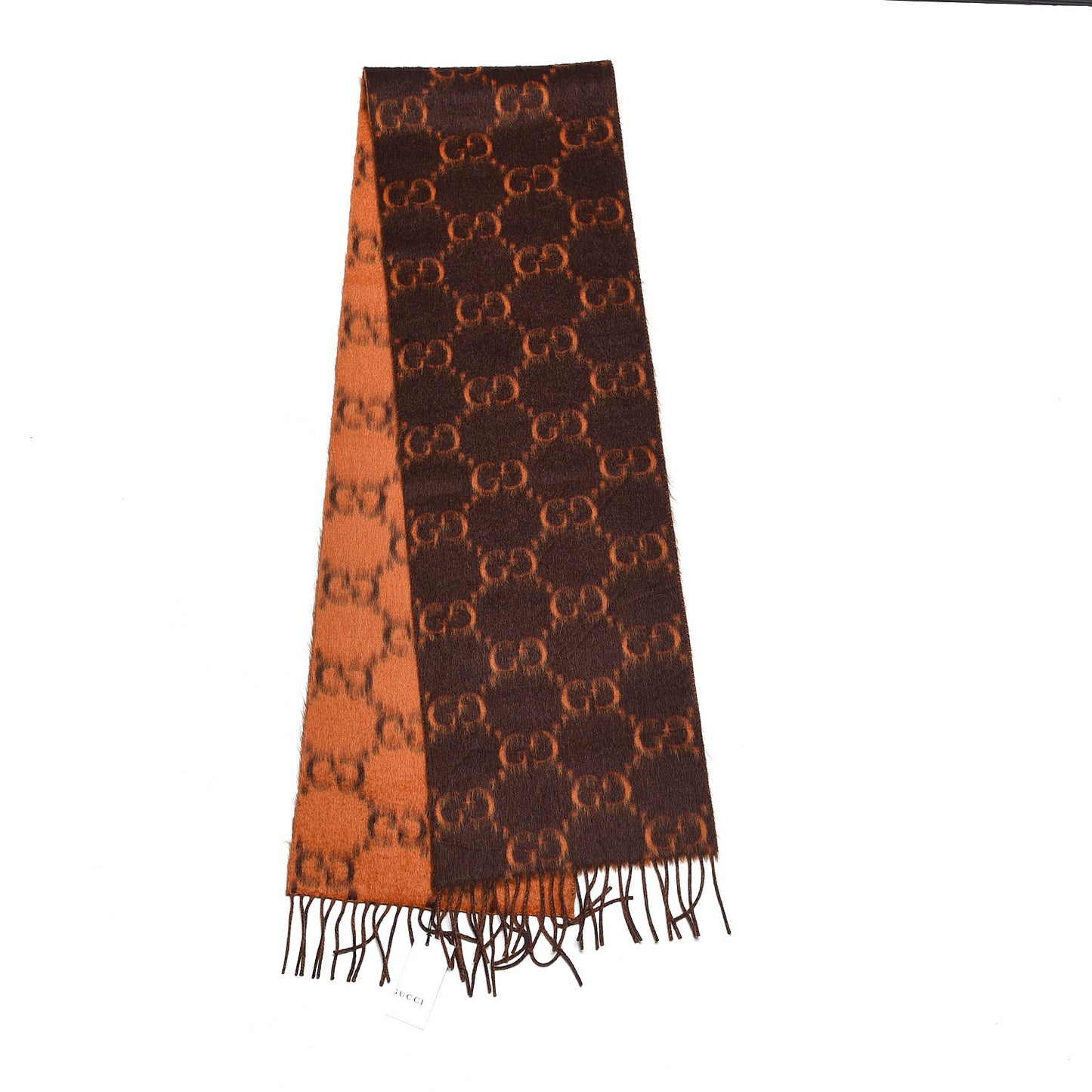 Wool Alpaca GG Monogram Big GG Rock Scarf Tangerine Brown