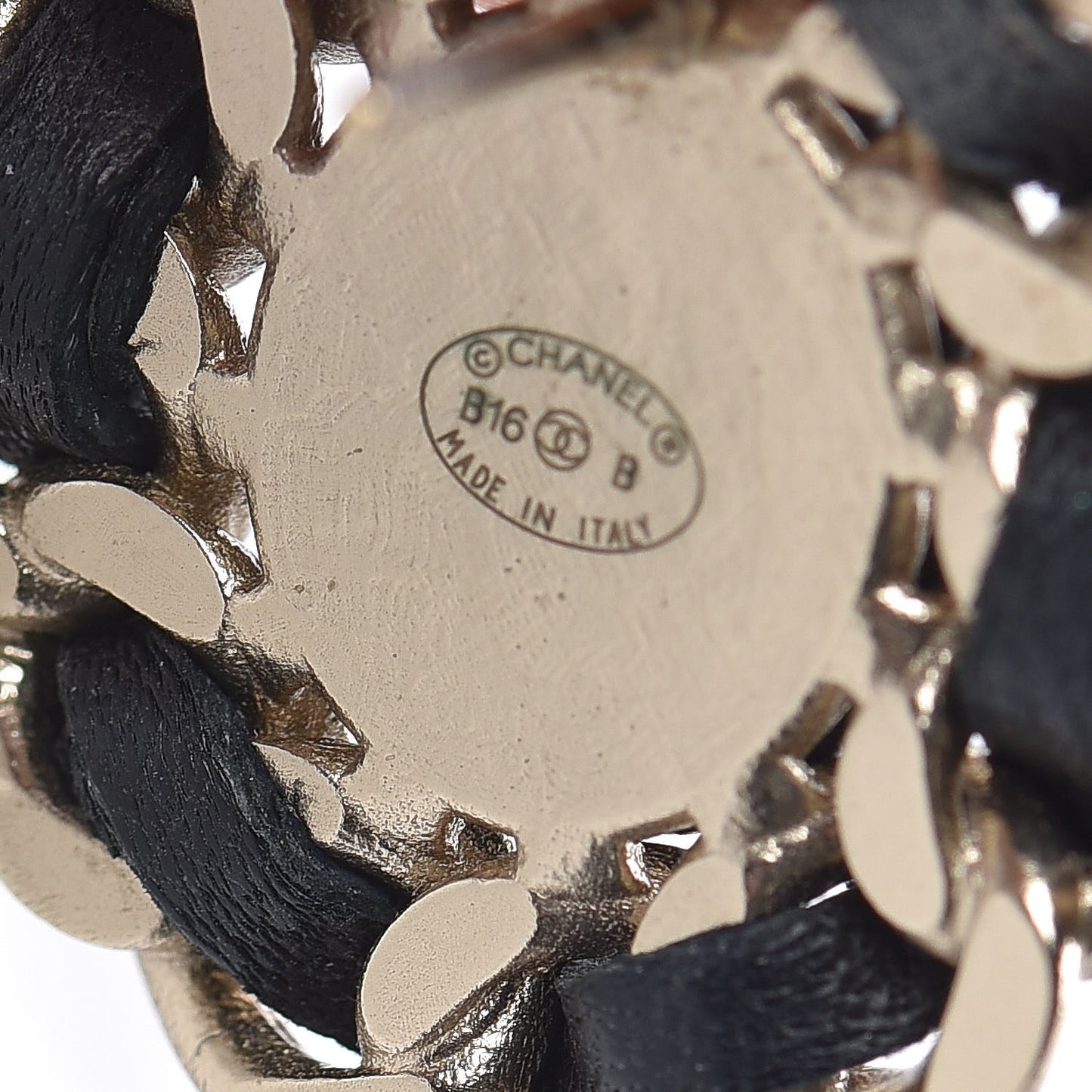 Lambskin Chain Around CC Earrings Light Gold Black