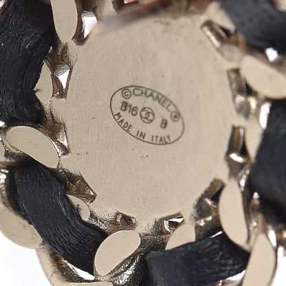 Chanel Lambskin Chain Around CC Earrings Light Gold Black 4 of 5