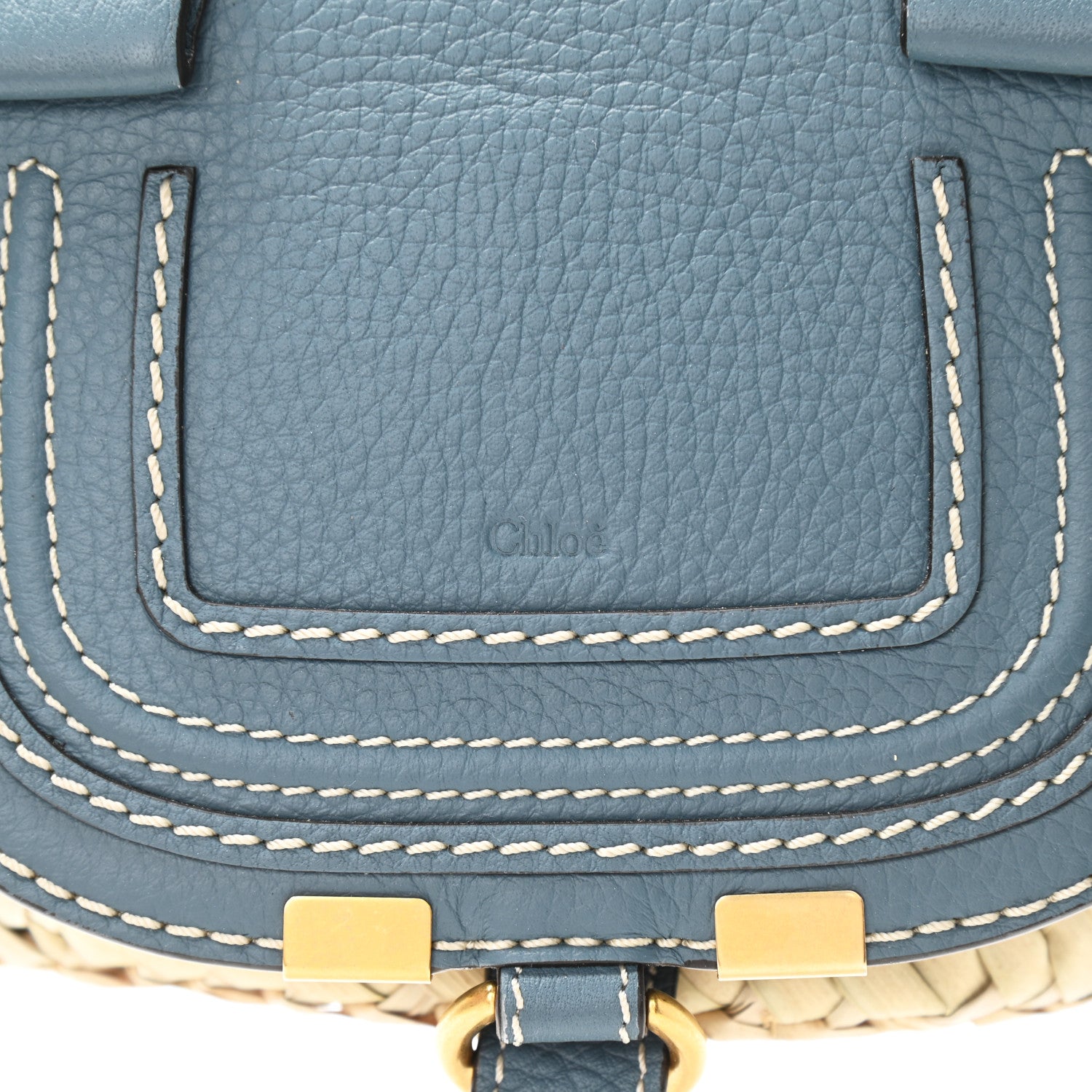 Chloe Raffia Small Grain Calfskin Small Marcie Basket Mirage Blue 7 of 12