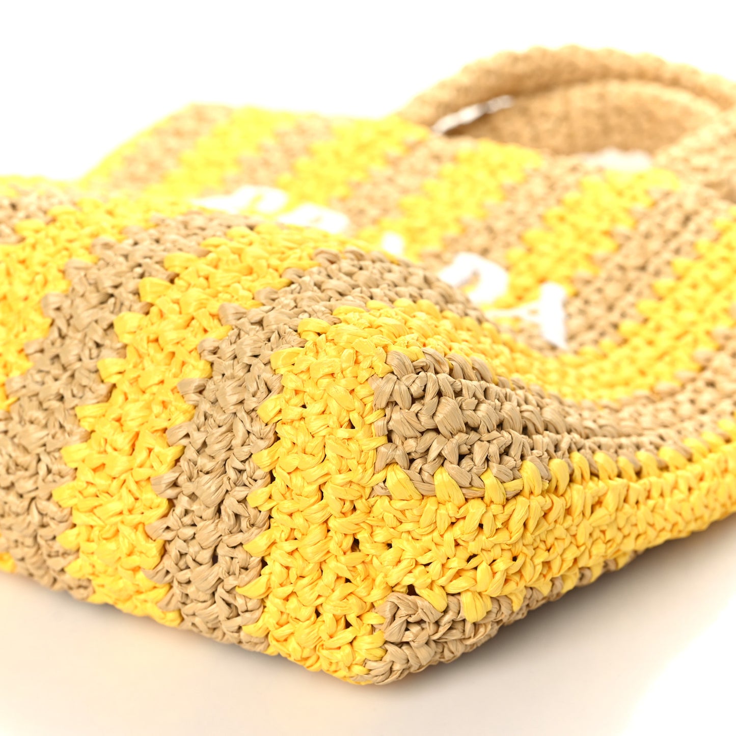 Yarn Raffia Effect Crochet Striped Small Logo Tote Naturale Giallo