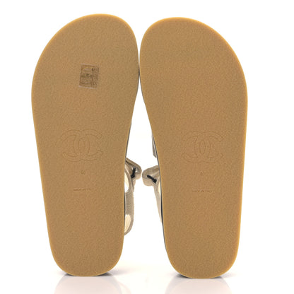 Chanel Suede Calfskin Velcro Flat Sandals 40 Ecru Dark Beige 5 of 9