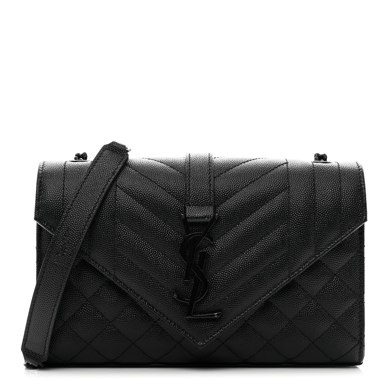 Saint Laurent Grain De Poudre Textured Mixed Matelasse Triquilt Small Monogram Monochrome Satchel Black 1 of 9