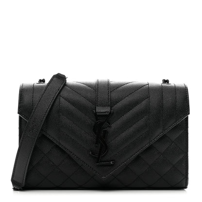 Saint Laurent Grain De Poudre Textured Mixed Matelasse Triquilt Small Monogram Monochrome Satchel Black 1 of 9