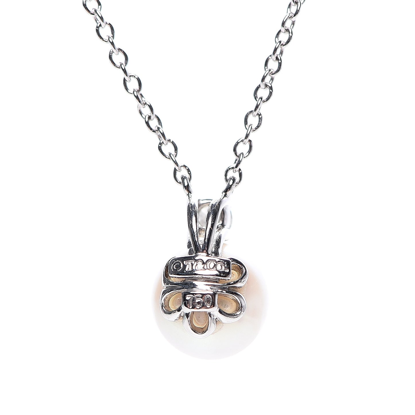 18K White Gold Pearl Diamond Freshwater Pearl 6.5-7mm Pendant Necklace