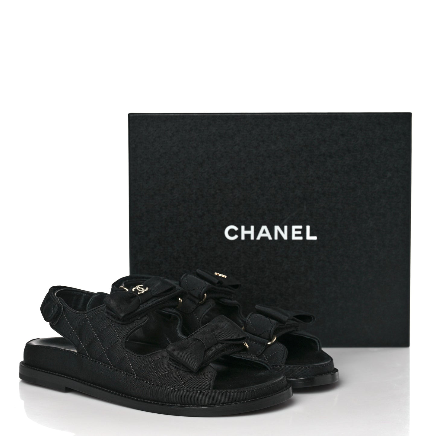 Grosgrain Quilted Bow Dad Sandals 38.5 Black