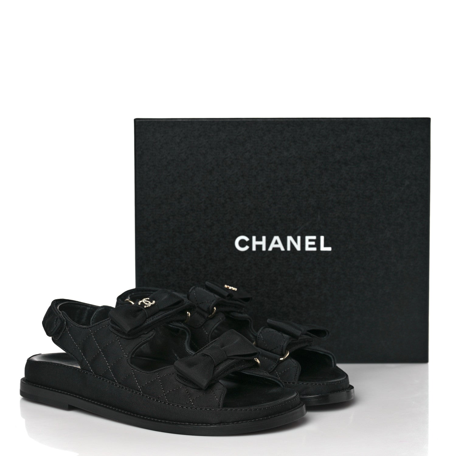 Chanel Grosgrain Quilted Bow Dad Sandals 38.5 Black 9 of 9