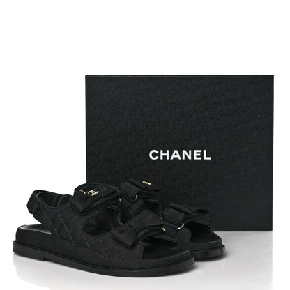 Chanel Grosgrain Quilted Bow Dad Sandals 38.5 Black 9 of 9