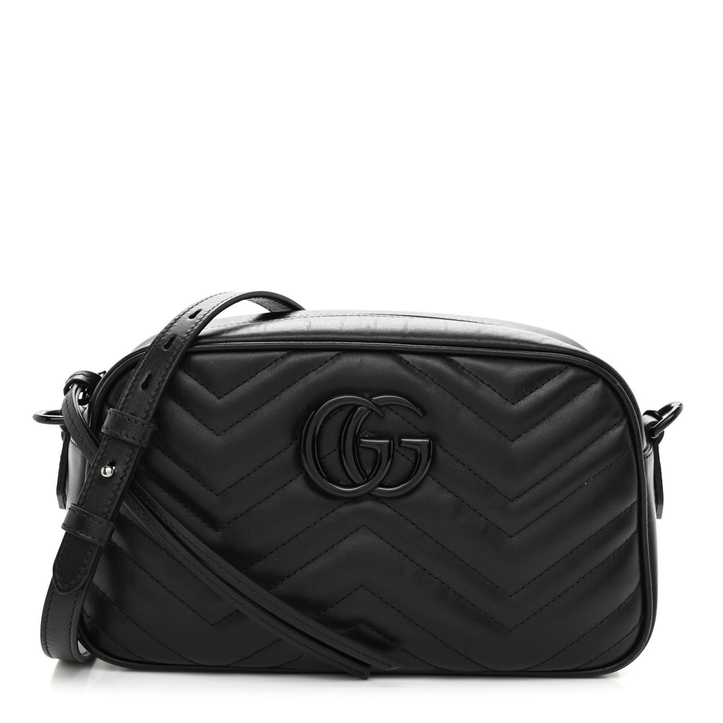 Calfskin Matelasse Monochrome Small GG Marmont Chain Shoulder Bag Black