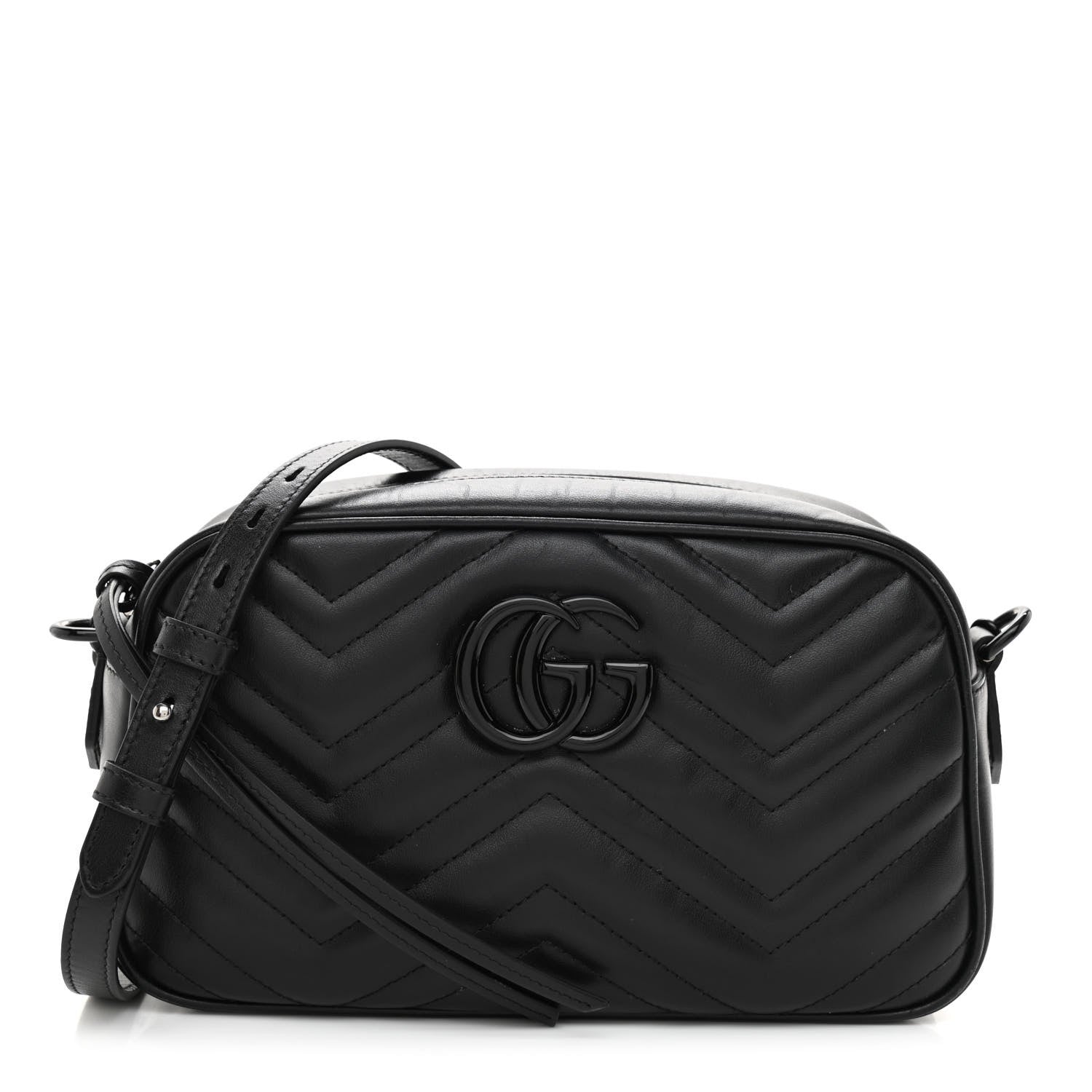 Gucci Calfskin Matelasse Monochrome Small GG Marmont Chain Shoulder Bag Black 1 of 8