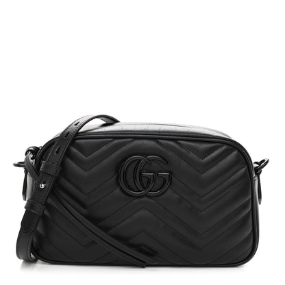 Gucci Calfskin Matelasse Monochrome Small GG Marmont Chain Shoulder Bag Black 1 of 8