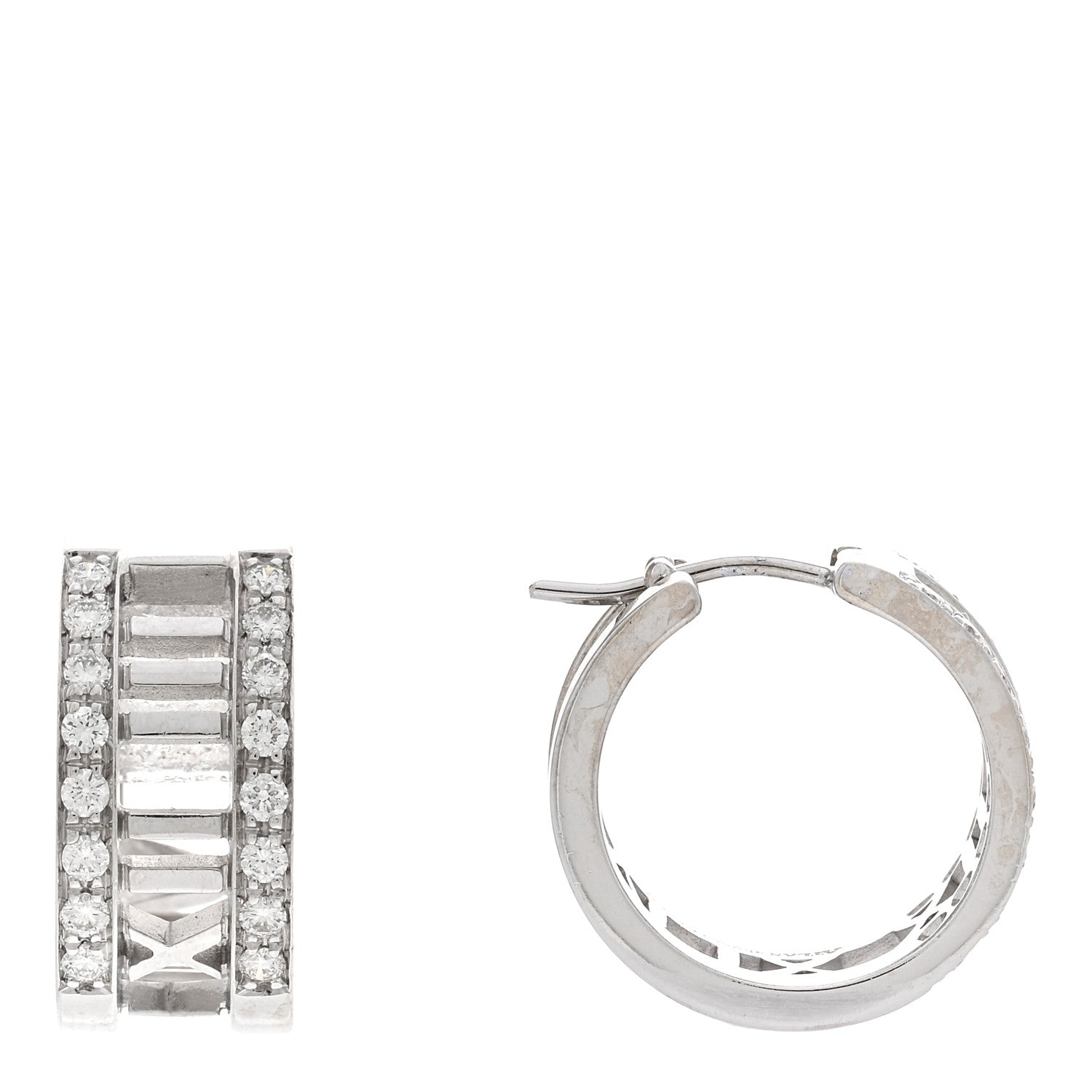 Tiffany 18K White Gold Diamond Atlas Open Hoop Earrings 1 of 4