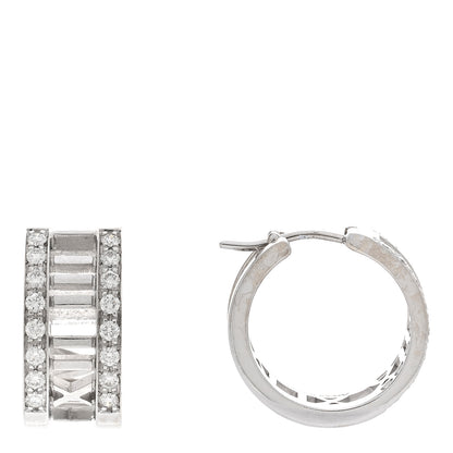 Tiffany 18K White Gold Diamond Atlas Open Hoop Earrings 1 of 4