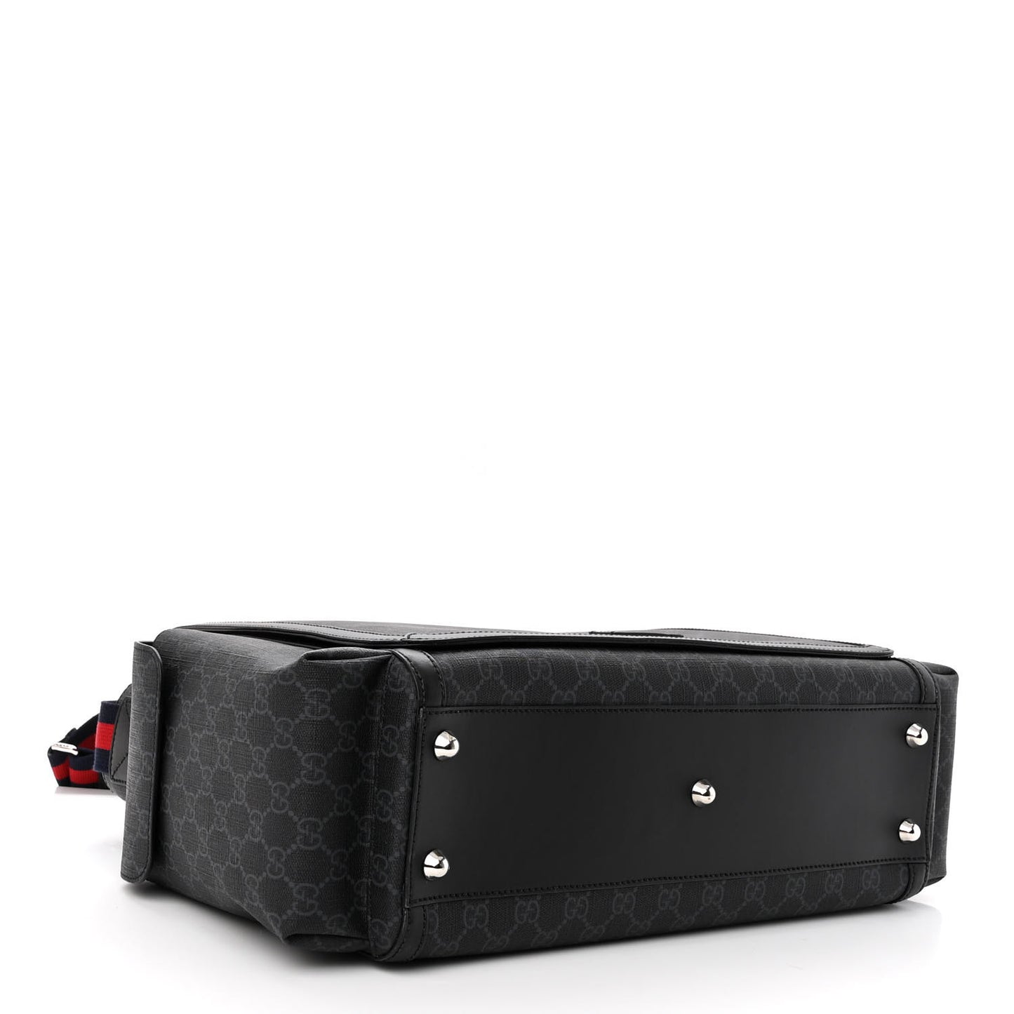 GG Supreme Monogram Web Messenger Diaper Bag Black Grey