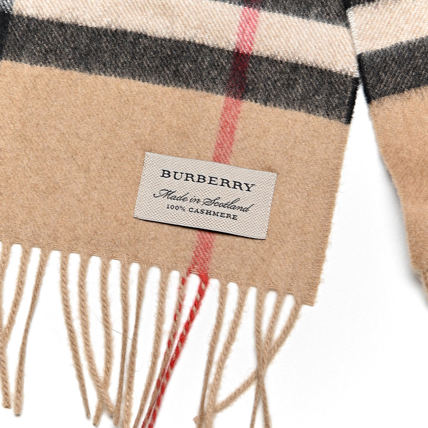 Cashmere Giant Check Fringe Scarf Camel