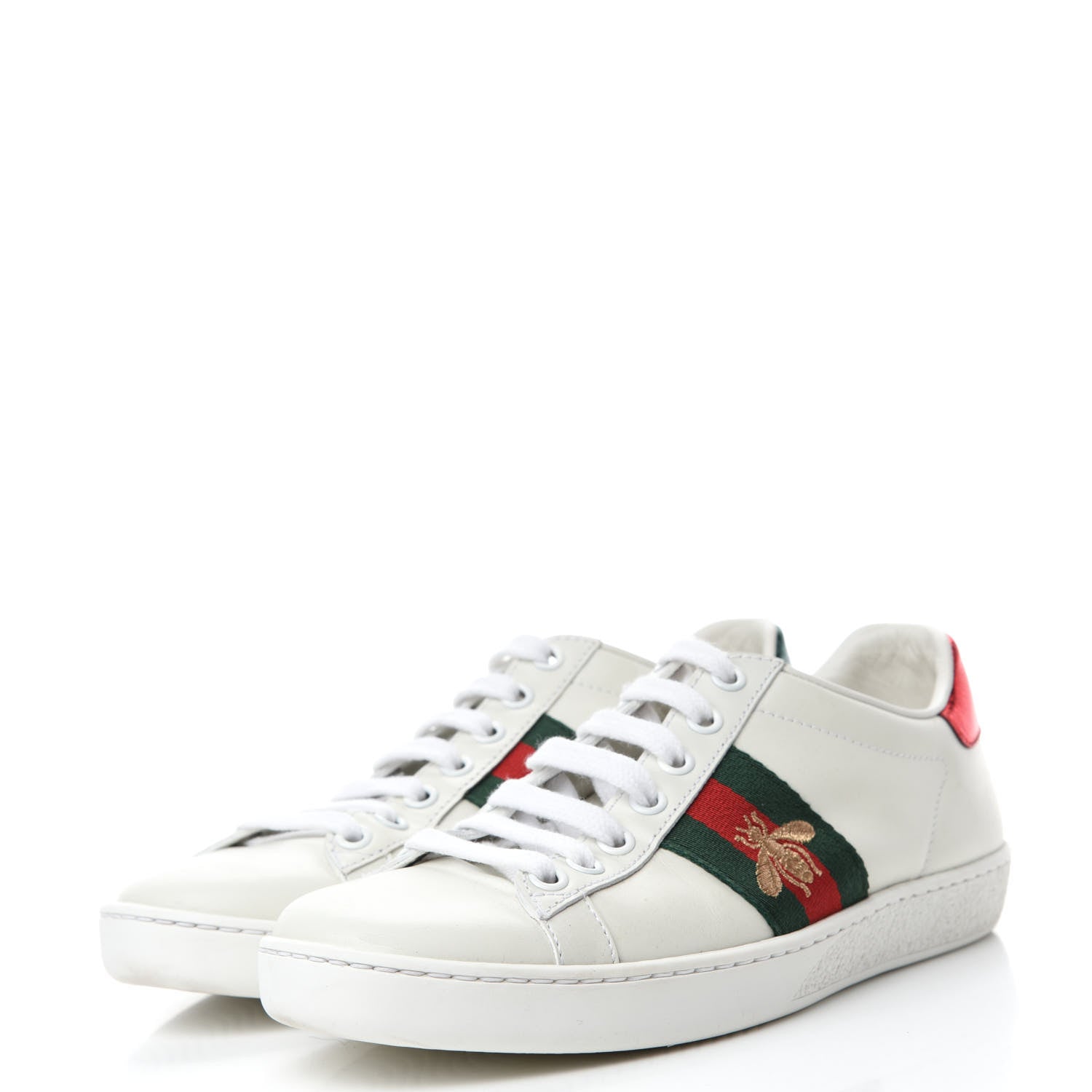 Gucci Calfskin Ayers Bee Embroidered Womens Ace Sneakers 35 White Green 3 of 10