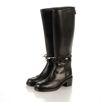 Chanel Calfskin Lace Up Knee High Boots 41.5 Black 3 of 6