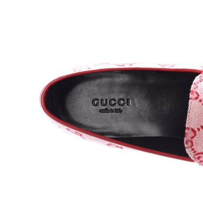 Gucci Canvas GG Monogram Horsebit Womens Jordaan Loafers 38 Gardenia Hibiscus Red 7 of 10