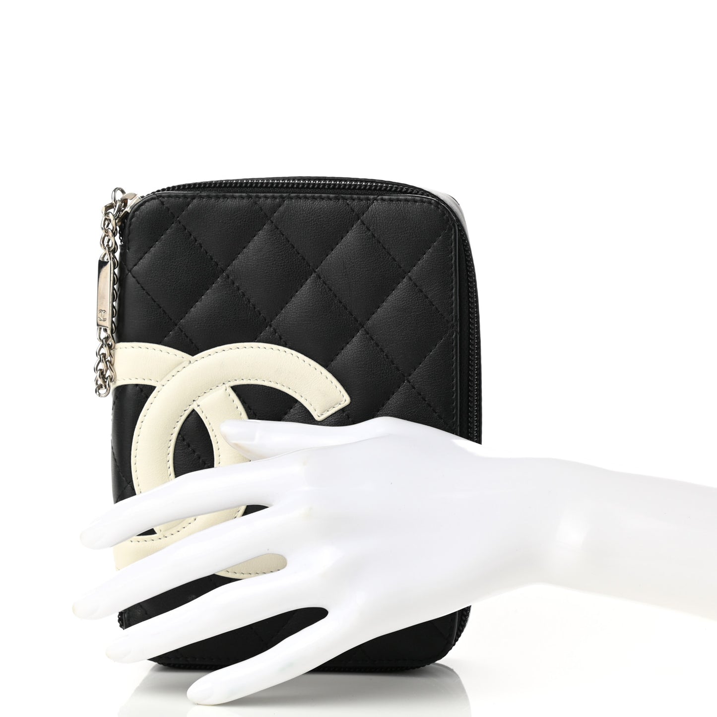 Calfskin Quilted Cambon Zip Around Cosmetic Pouch Black