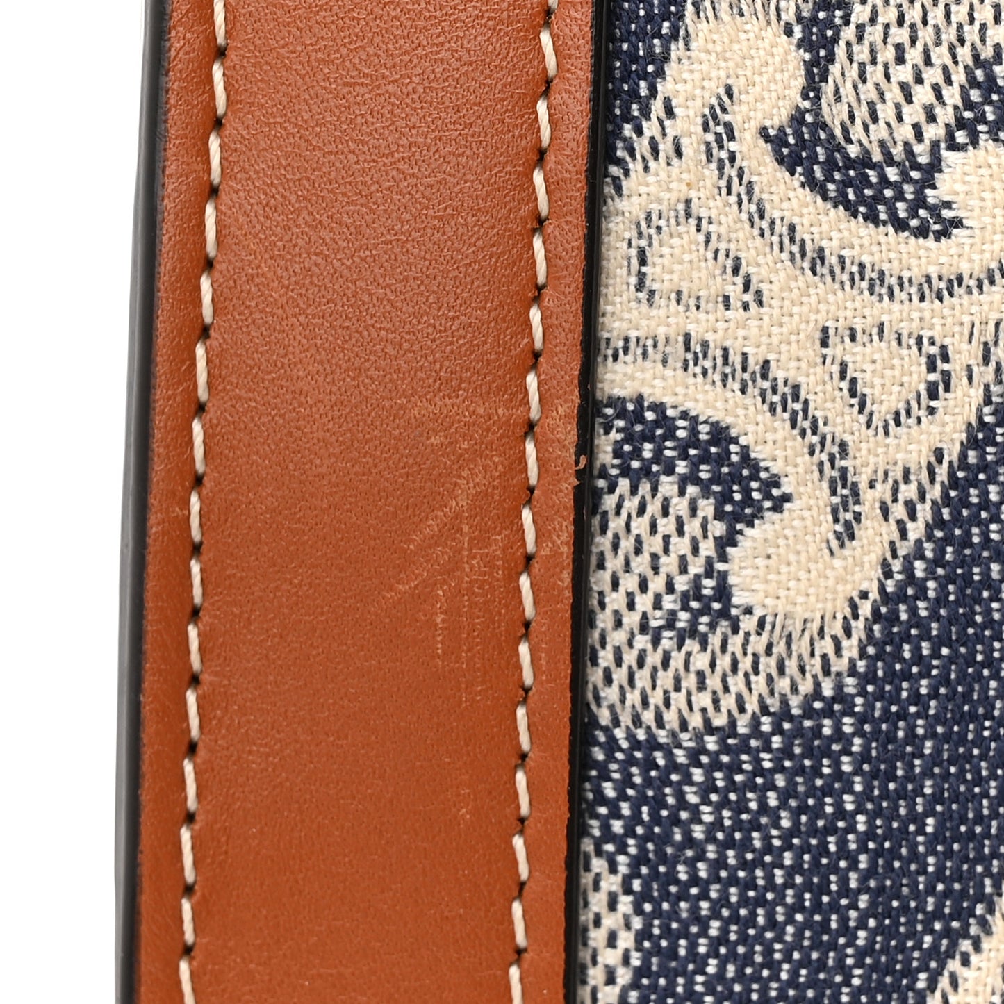 Maillon Triomphe Canvas Calfskin Small Vertical Cabas Navy Tan