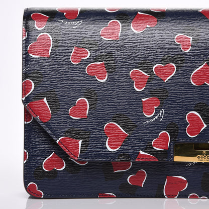 Gucci Textured Calfskin Heartbeat Print Clutch Blue 8 of 9