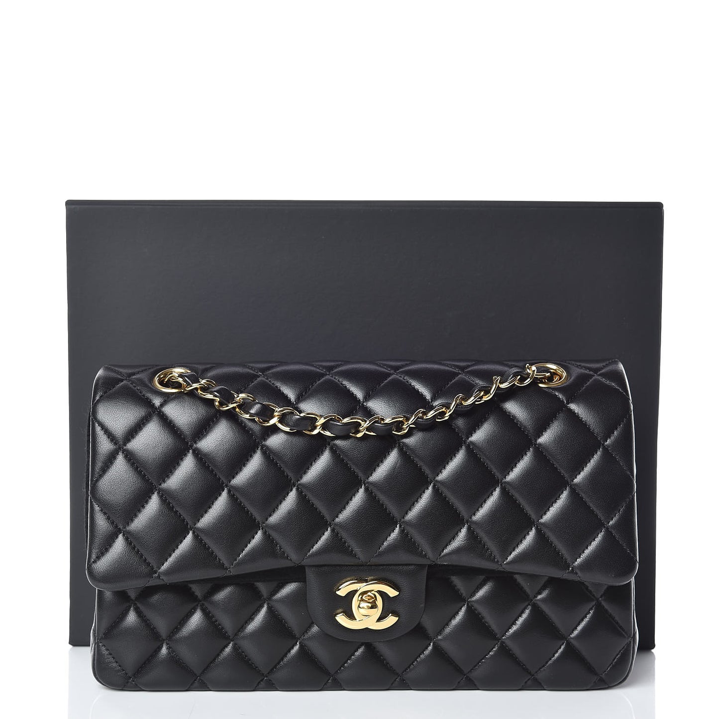 Lambskin Quilted Medium Double Flap Black