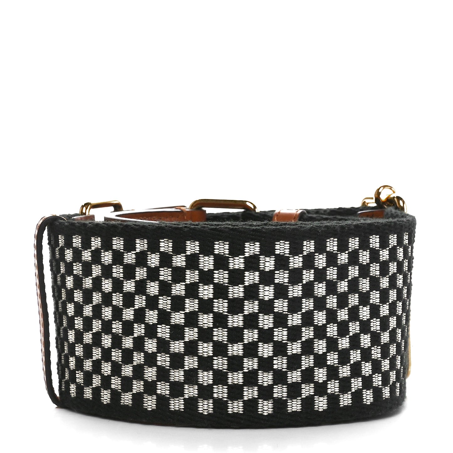 Ribbon Vitello King Logo Embossed Gingham Woven Adjustable Strap You Panna Black Cuoio