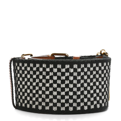 Fendi Ribbon Vitello King Logo Embossed Gingham Woven Adjustable Strap You Panna Black Cuoio 2 of 5