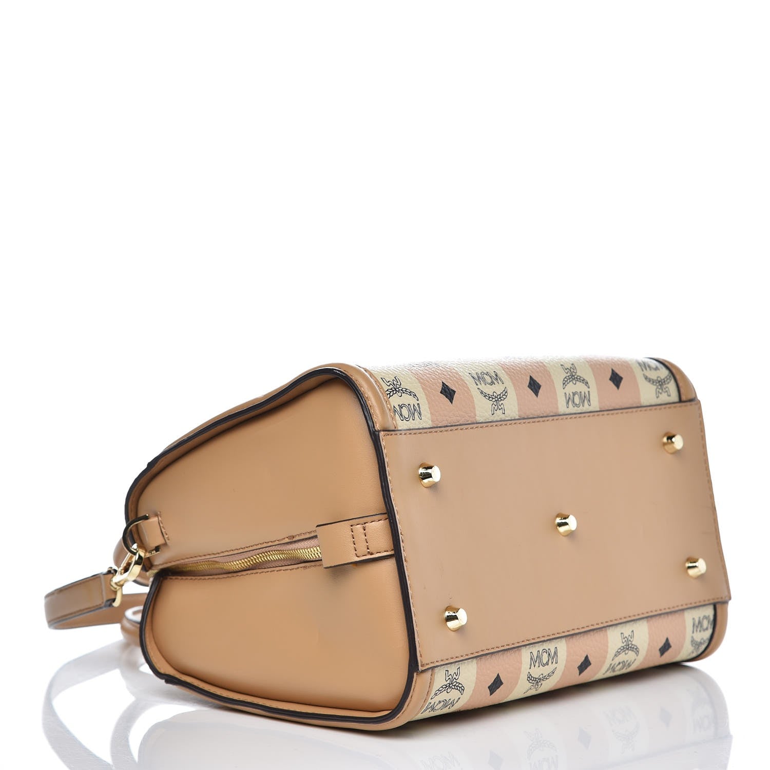 MCM Striped Visetos Top Handle Satchel Beige 4 of 11