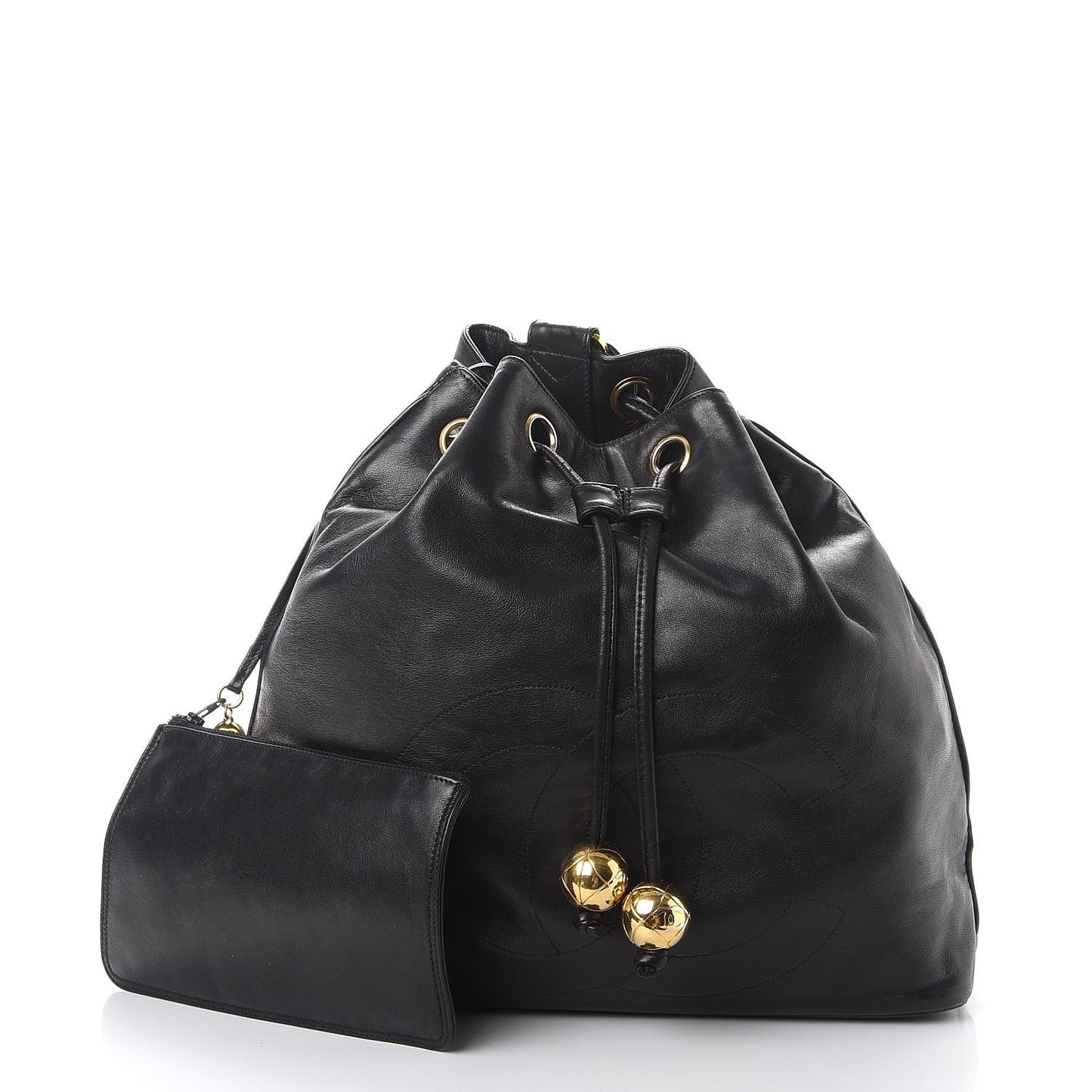 Lambskin CC Drawstring Backpack Black