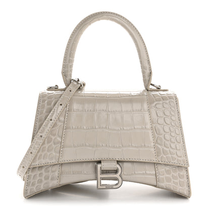 Balenciaga Shiny Calfskin Crocodile Embossed Small Hourglass Top Handle Bag Cold Beige 1 of 14