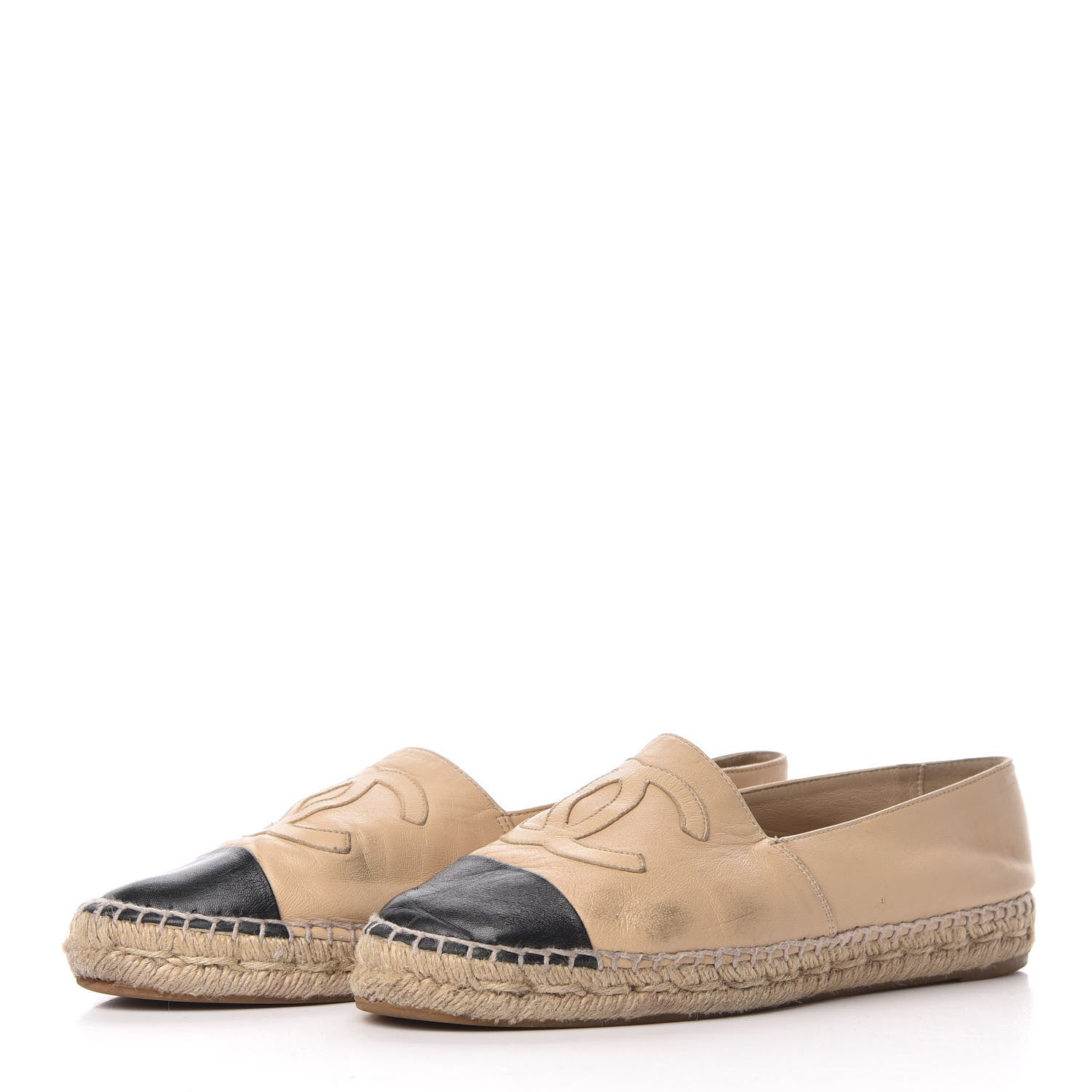 Chanel Lambskin CC Espadrilles 38 Beige Black 2 of 13