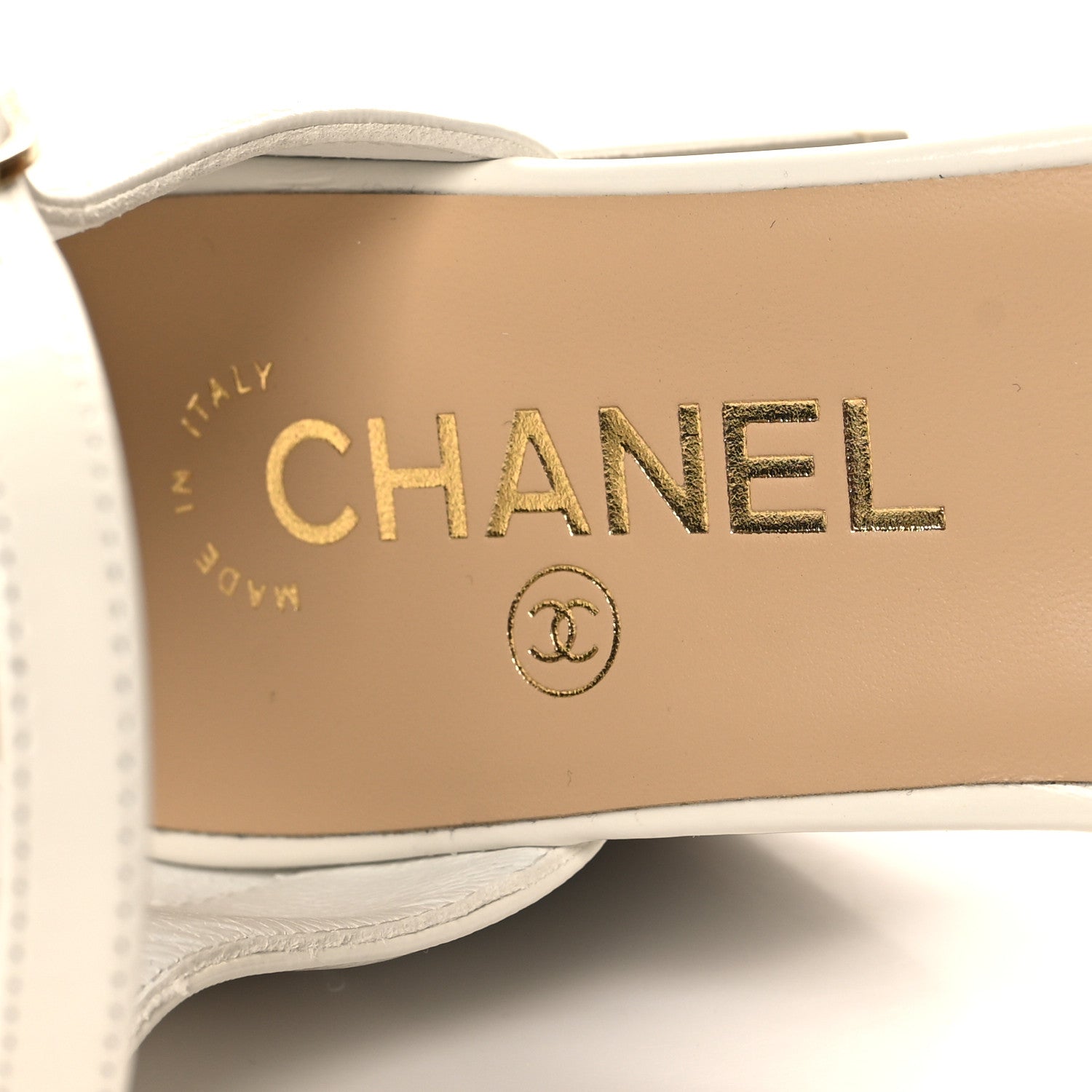 Chanel Shiny Lambskin CC Cap Toe Mary Janes Pumps 40 White Light Beige 9 of 10