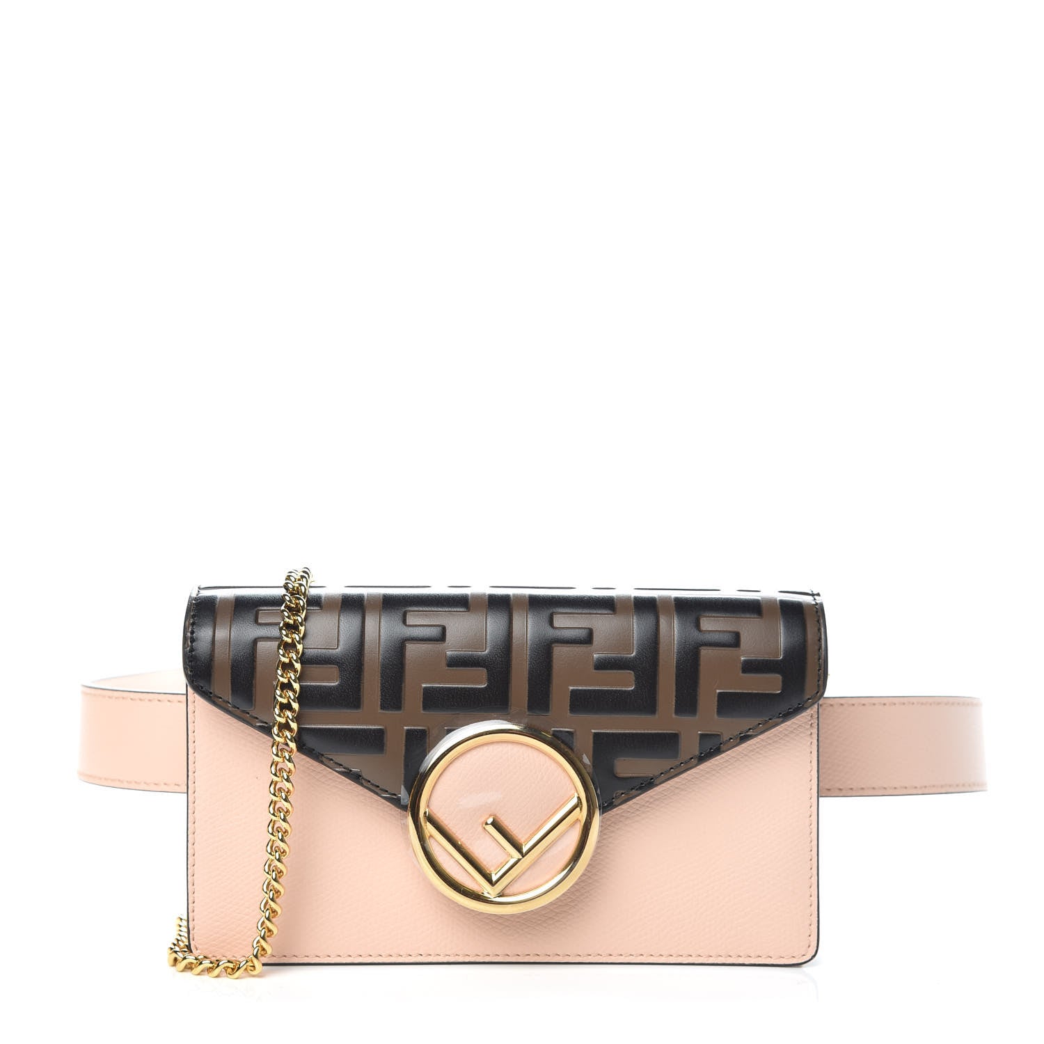 Fendi Vitello Cruise F is Fendi Bi-Color FF 1974 Embossed Envelope Belt Bag Maya Black Light Rose 1 of 13