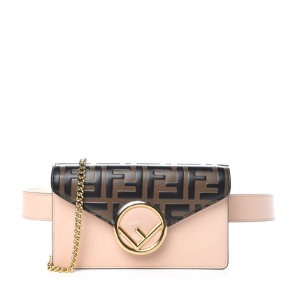 Fendi Vitello Cruise F is Fendi Bi-Color FF 1974 Embossed Envelope Belt Bag Maya Black Light Rose 1 of 13
