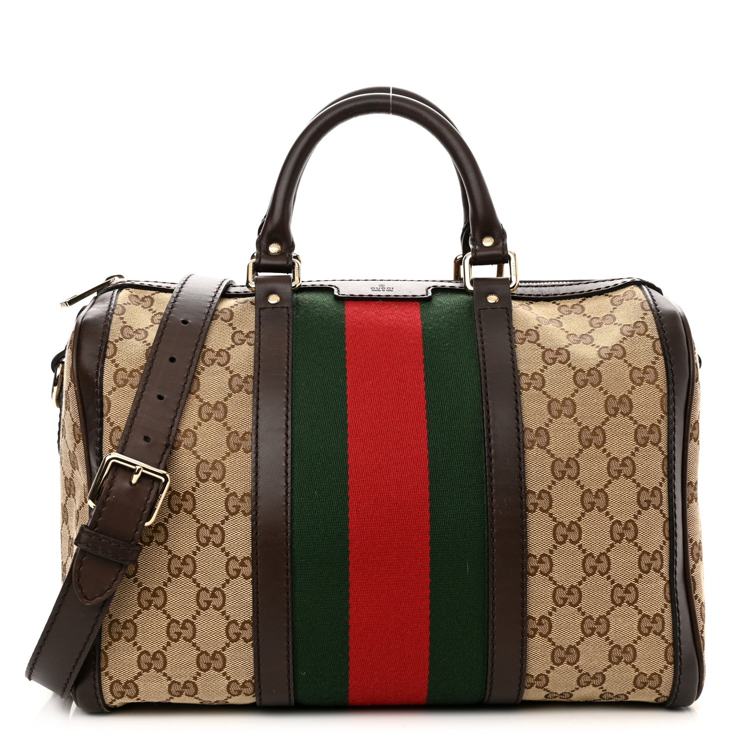 Gucci Monogram Selleria Calfskin Vintage Web Medium Boston Beige Ebony Cocoa 1 of 10