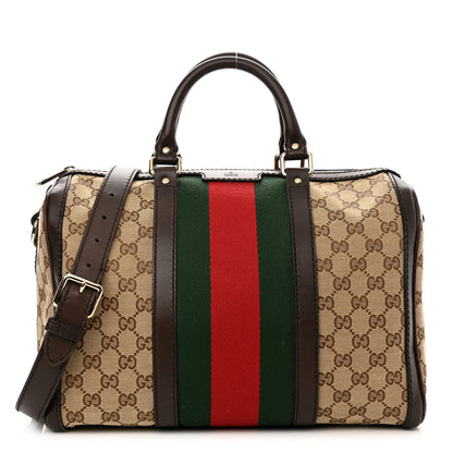 Gucci Monogram Selleria Calfskin Vintage Web Medium Boston Beige Ebony Cocoa 1 of 10
