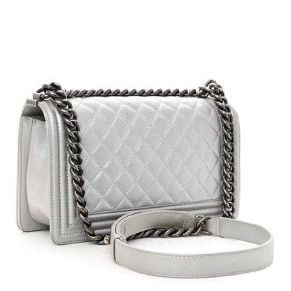 Chanel Metallic Lambskin Quilted Medium Boy Flap Silver 3 of 11