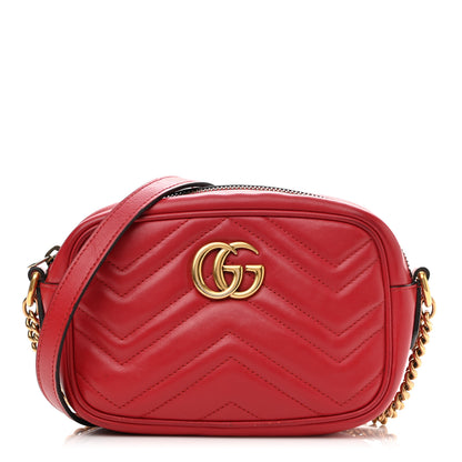 Gucci Calfskin Matelasse Mini GG Marmont Chain Shoulder Bag Hibiscus Red 1 of 13