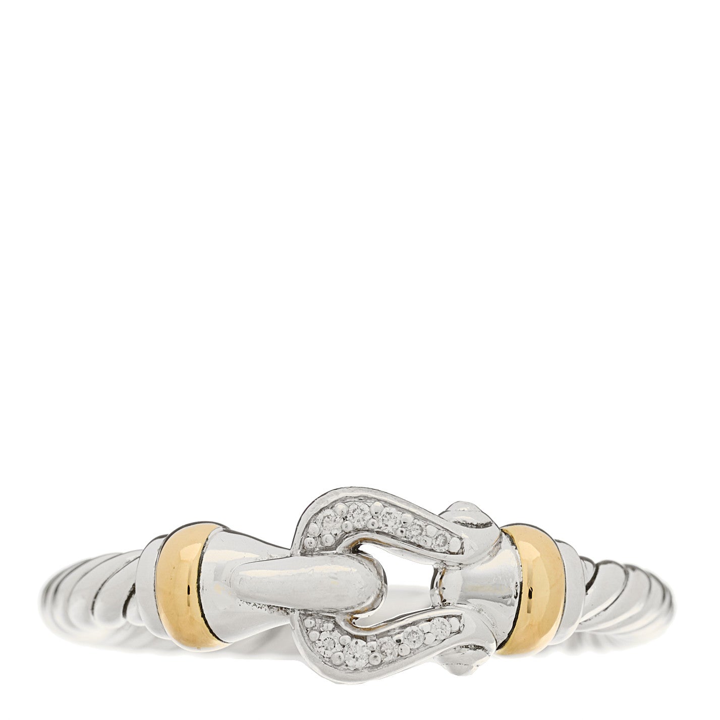 Sterling Silver 18K Yellow Gold Diamond Petite Buckle Ring 49 5