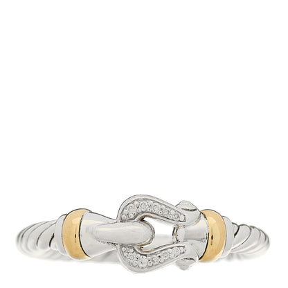 David Yurman Sterling Silver 18K Yellow Gold Diamond Petite Buckle Ring 49 5 1 of 4
