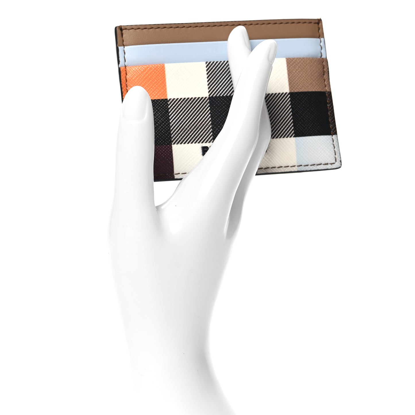 Calfskin Color Block Check Card Case Archive Beige Multicolor