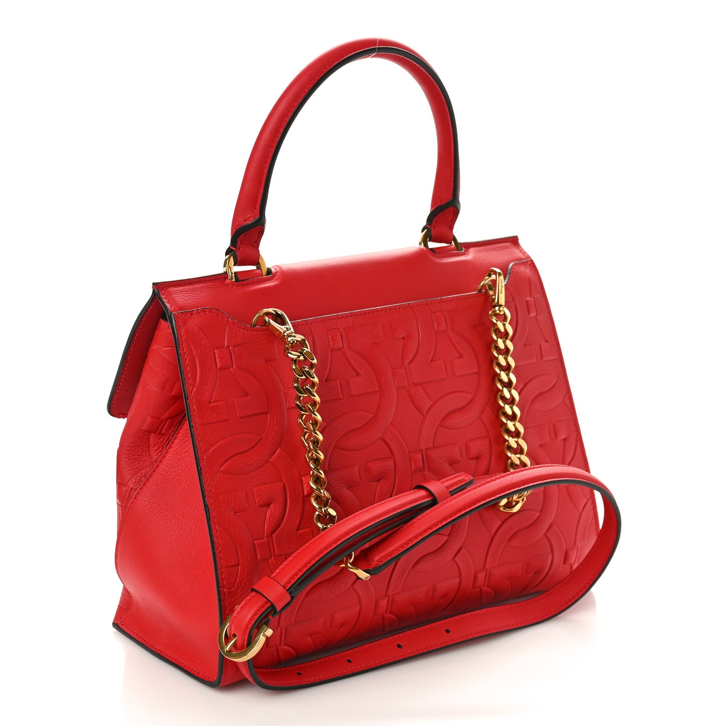Calfskin Gancini Embossed Trifolio Top Handle Bag Lipstick
