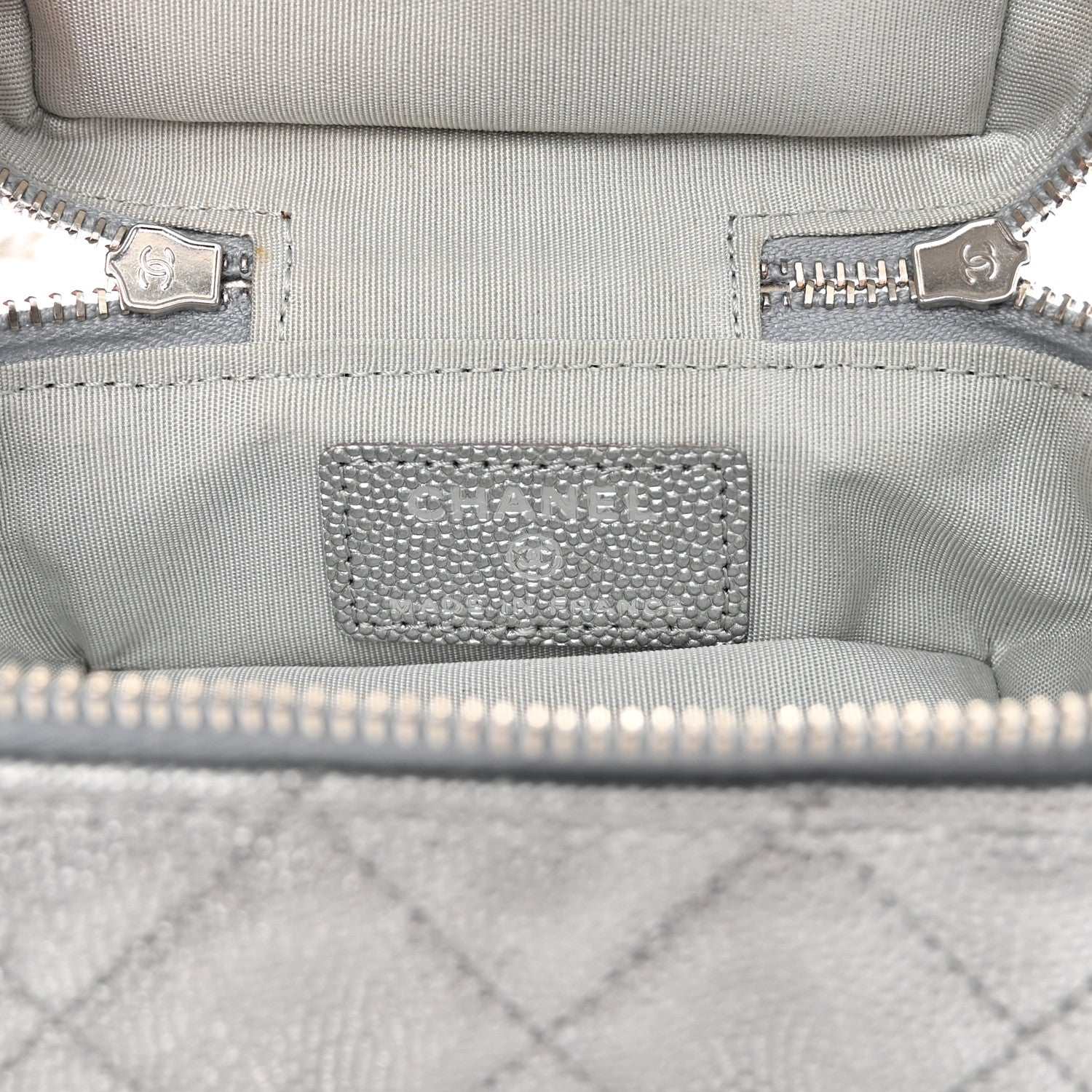Chanel Metallic Caviar Quilted Mini Top Handle Vanity With Chain Silver 6 of 11