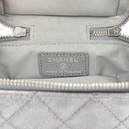 Chanel Metallic Caviar Quilted Mini Top Handle Vanity With Chain Silver 6 of 11