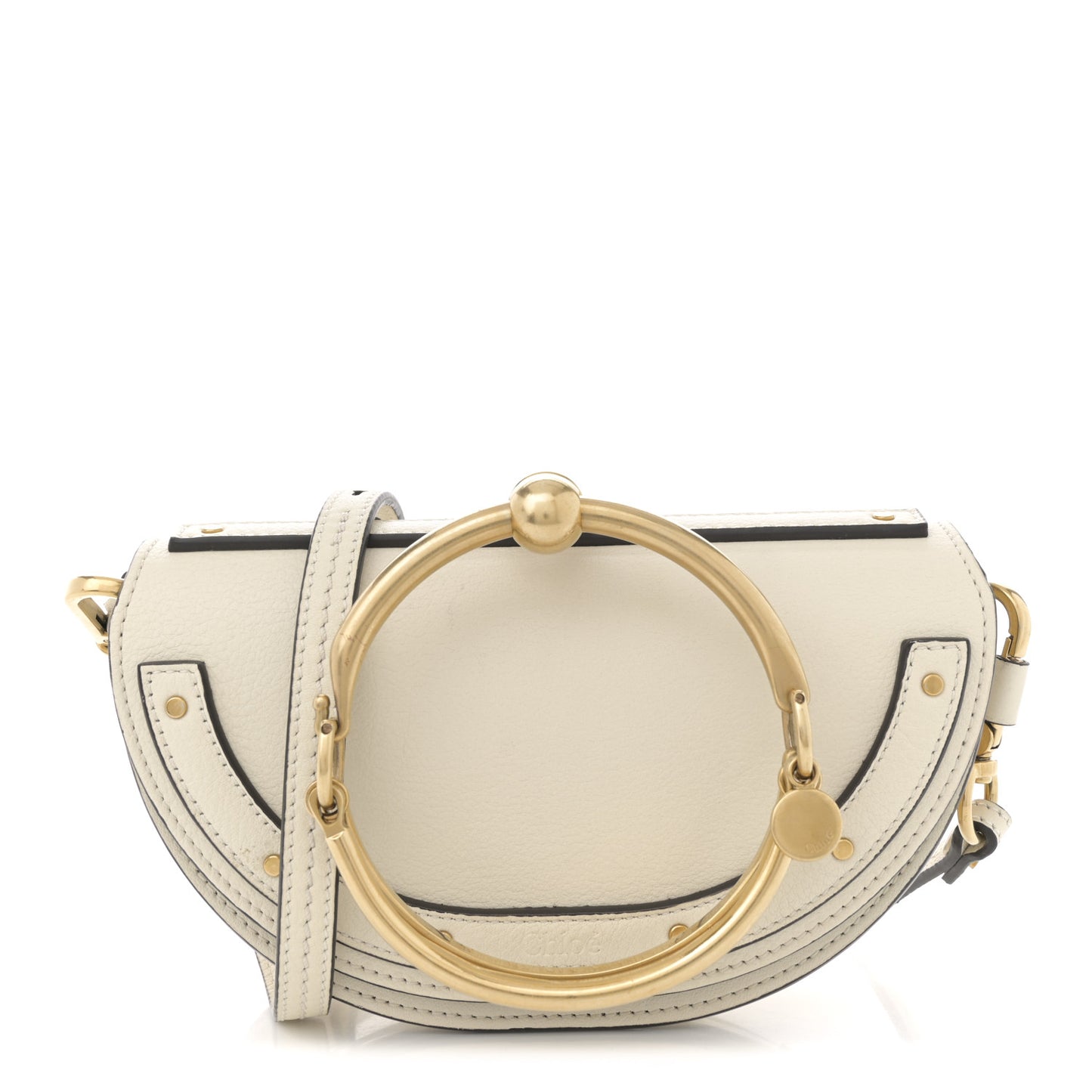 Calfskin Small Nile Bracelet Minaudiere Bag Off White