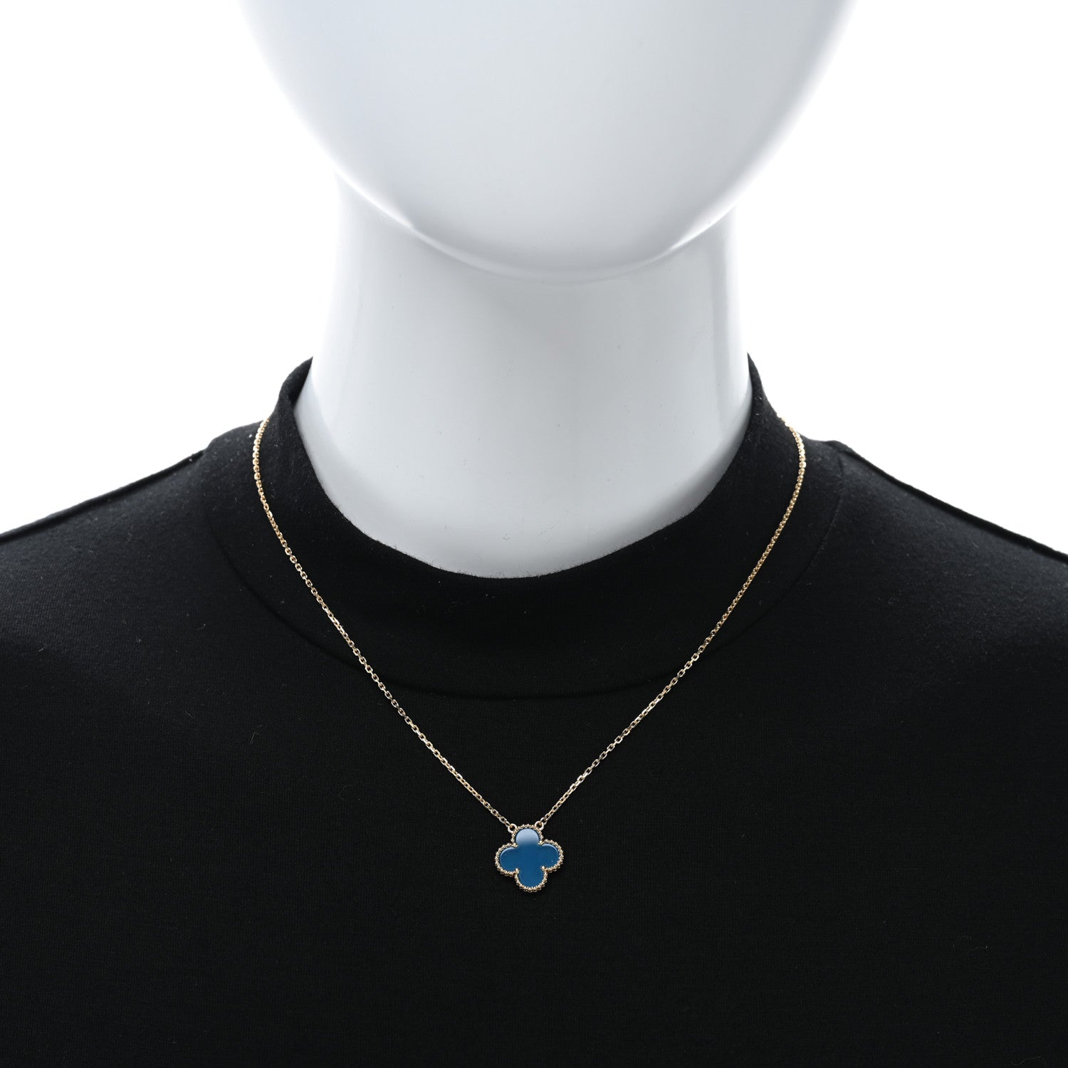 Van Cleef & Arpels 18K Yellow Gold Blue Agate Vintage Alhambra Pendant Necklace 2 of 4