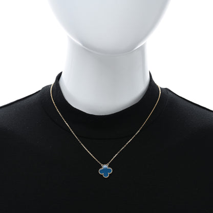 Van Cleef & Arpels 18K Yellow Gold Blue Agate Vintage Alhambra Pendant Necklace 2 of 4