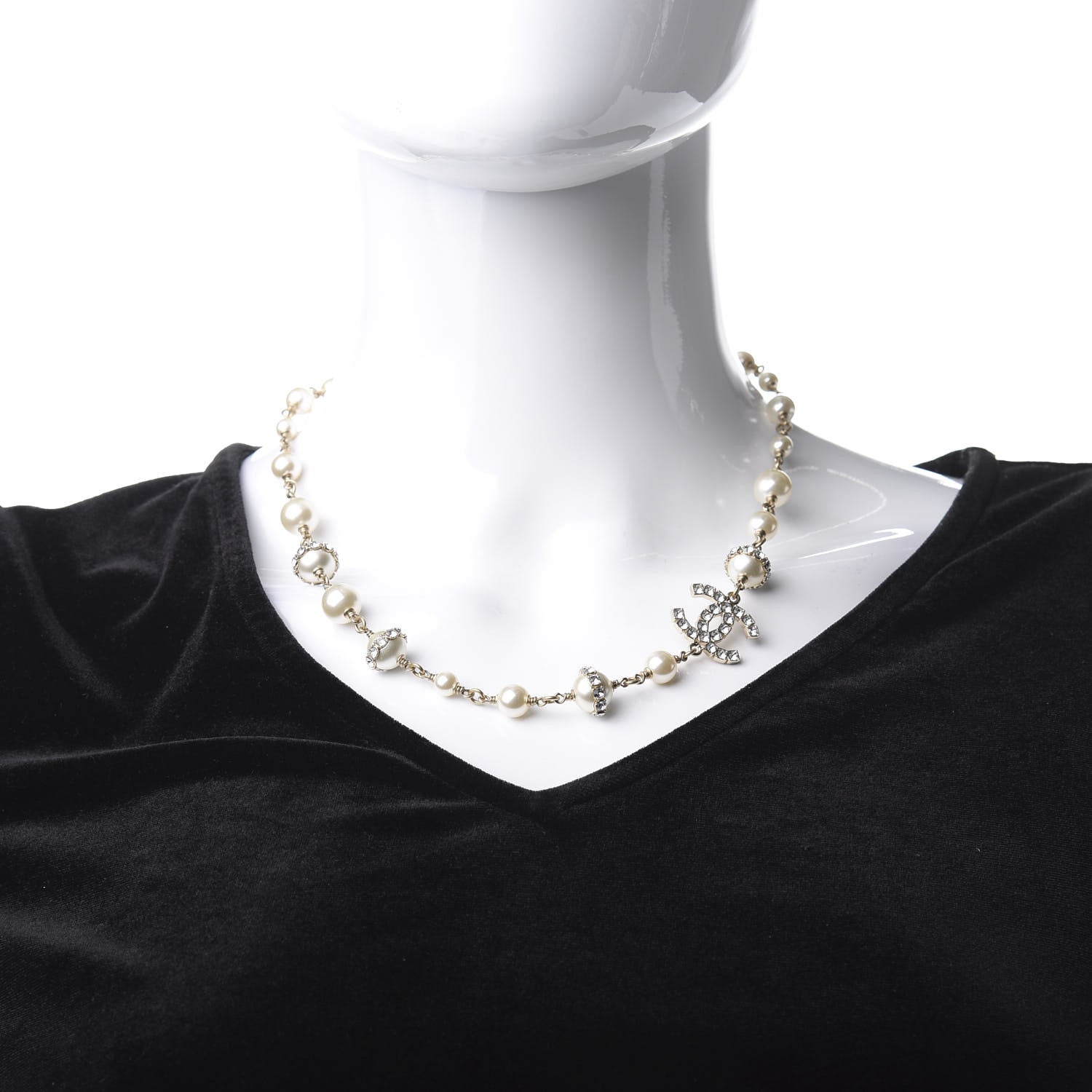 Chanel Crystal Pearl CC Long Necklace Gold 2 of 4