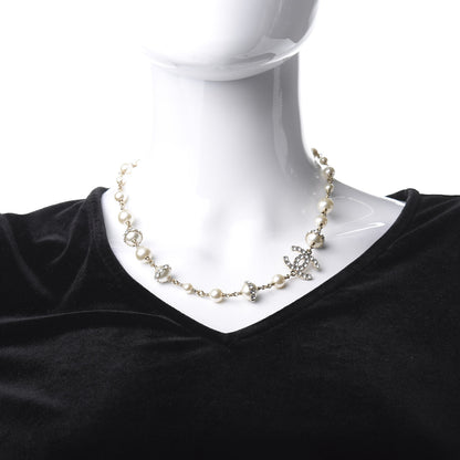 Chanel Crystal Pearl CC Long Necklace Gold 2 of 4